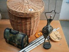 A linen basket & wind chimes etc