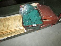 A vintage suitcase etc including wool & sewing items