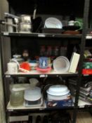 3 shelves of kitchen ware