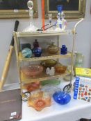 A mixed lot of glass ware including decanter, perfume bottles, carnival glass,