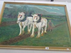 An oil on canvas depicting ploughing horses signed J Jordon,