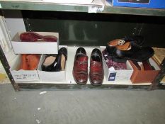 A shelf of assorted shoes