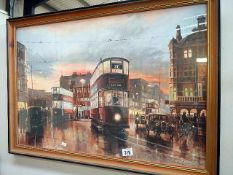 A framed print of London trams at Wandsworth after Don Brecton