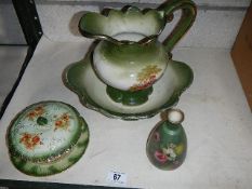 A quantity of green china including jug & bowl