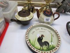 2 old motto ware teapots (1 a/f) and a motto ware babies plate