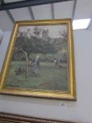 A gilt framed orchard scene print