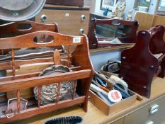 A quantity of wooden items including cutlery tray