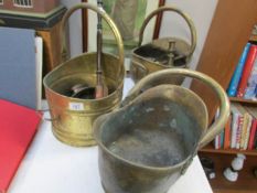 A mixed lot of brassware including 3 coal scuttles