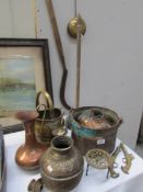A mixed lot of brass and copper including coal scuttle,
