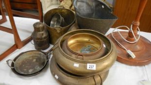 A collection of brassware and metalware