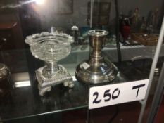 2 pieces of silver plate including a candle holder