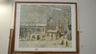 A framed and glazed print by Maurice Utrillo entitled Le Lapin Agile sous le neige