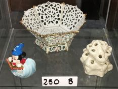 3 pieces of china including a Mickey Mouse figure