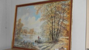 A large print of Fisherman on River bearing the signature Don Vaughan