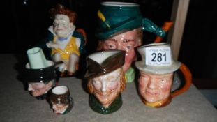 6 character jugs including Doulton,