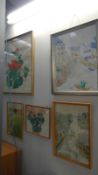 5 original framed and glazed watercolours including floral and river studies