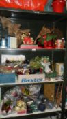 4 shelves of Christmas decorations and items