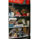 4 shelves of Christmas decorations and items