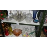 2 shelves of glassware including fruit bowls etc