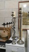 A metal candlestick etc