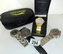 4 watches including boxed Sekonda, Slazenger in case etc.