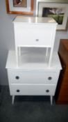 A painted 2 drawer chest and a sewing box