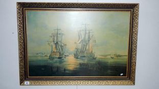 A print of 18th century Sailing Ships after T Dyer