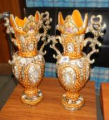 A pair of majolica style vases A/F