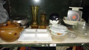 A quantity of kitchenalia including scales etc.