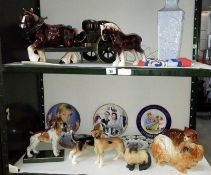 A quantity of china including animal figures, shire horse & cart & commemorative plates etc.