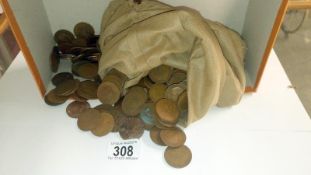 A large bag of old Victorian and other pennies