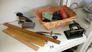 A quantity of office items including rulers, & stapler etc.