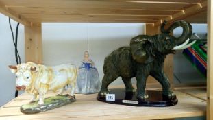 2 ornaments being elephant & bull & a figurine Catherine the Great