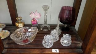 A quantity of glass items including candlestick & scent bottle etc.