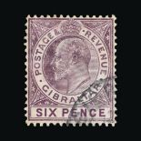 Gibraltar : (SG 70) 1911 KEVII Wmk.MCCA, 6d Dull & Bright Purple, neat part c.d.s. Few faint