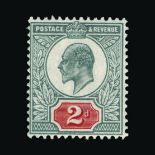 Great Britain - KEVII : (SG (228)) 1902-10 DLR 2d pale greyish green and scarlet-vermilion,