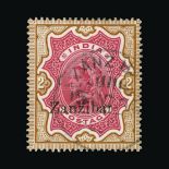 Zanzibar : (SG 19) 1895-96 Ovpt on India 2R carmine and yellow brown showing broken 'r' superb