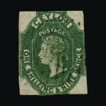 Ceylon : (SG 11) 1857-59 1s9d green, just shaves at top and into at bottom, fresh with good
