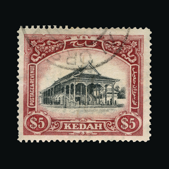 Malaya - Kedah : (SG 40) 1921-32 Script $5 black and deep carmine well centred fine used, one