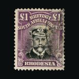 Rhodesia : (SG 277) 1913-19 Admiral Die III £1 black and bright purple apparantly fine used,