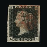 Great Britain - QV (line engraved) : (SG 1) 1840 1d intense black, plate 6, LB, 4 mostly very good