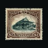 Malaya - Kedah : (SG 38w) 1921-32 Script $2 myrtle and brown wmk Crown to left of CA well centred