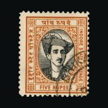 India - States - Indore : (SG 43) 1940-46 Maharaja 5R black and yellow orange very fine used Cat £