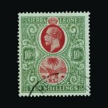 Sierra Leone : (SG 127a) 1912-21 MCA 10s carmine and blue green/green fine used, part Registered pmk