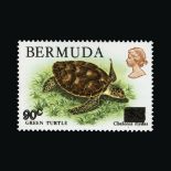 Bermuda : (SG SG534a) 1986 Green Turtle 90c on $3 'Surcharge Double'. Post Office fresh Unmounted