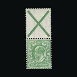 Great Britain - KEVII : (SG (218a)) 1902-10 DLR ½d yellowish green, with ST. ANDREW'S CROSS LABEL
