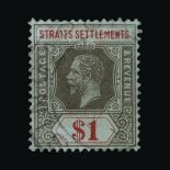 Malaya - Straits Settlements : (SG 210w) 1912-23 MCA $1 black and red/blue WATERMARK INVERTED very