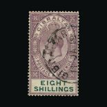 Gibraltar : (SG 84) 1912 KGV Wmk.MCCA, 8/- Dull Purple & Green, medium c.d.s. Cat £130 (image