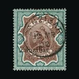 Zanzibar : (SG 20) 1895-96 Ovpt on India 3R brown and green very fine used Cat £100 (image