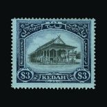 Malaya - Kedah : (SG 13) 1912 MCA $3 black and blue/blue m.m., faint gum toning, fresh appearance